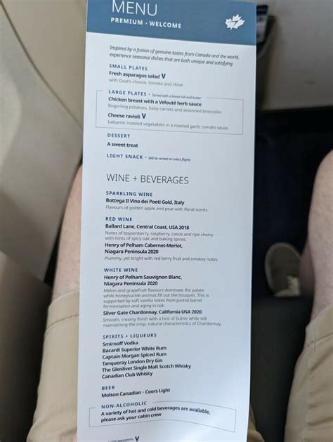 westjet premium menu.